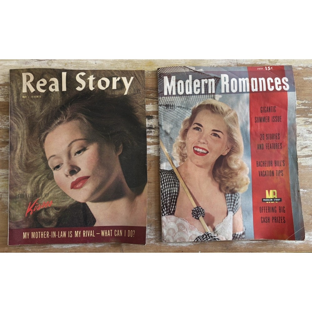 Vintage pulp magazines Real Story & Modern Romances 1947 true stories confession
